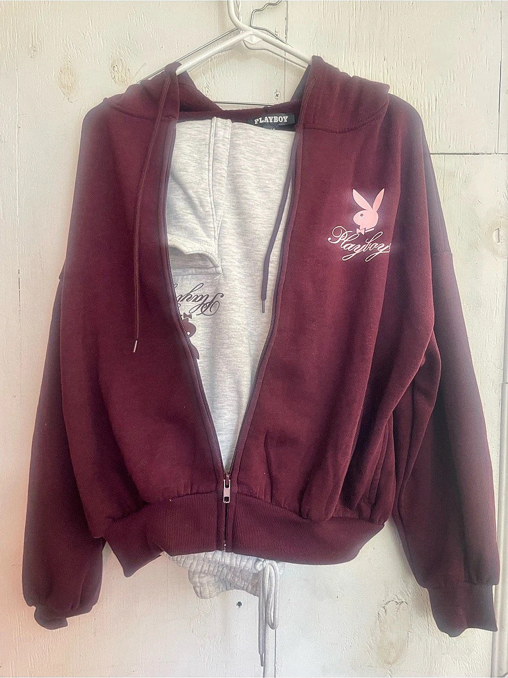 Playboy Wellness Resort Zip-Up Hoodie and sweatpants Small Burgundy